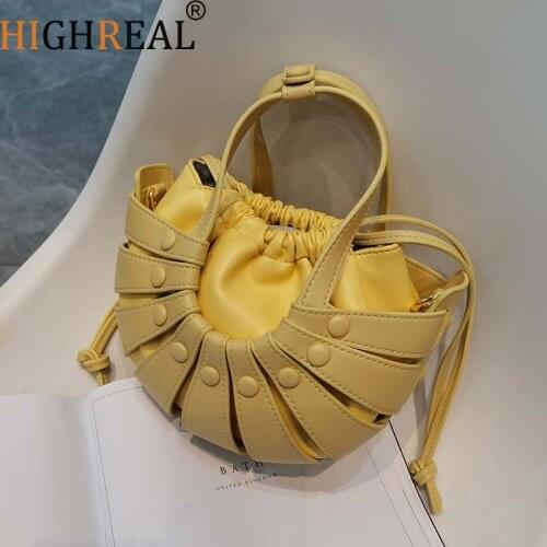 HIGHREAL Women Fashion Handbag PU Leather Messenger Bag Lady Vegetable Basket Bucket Bag Retro Half Moon Crossbody Bag