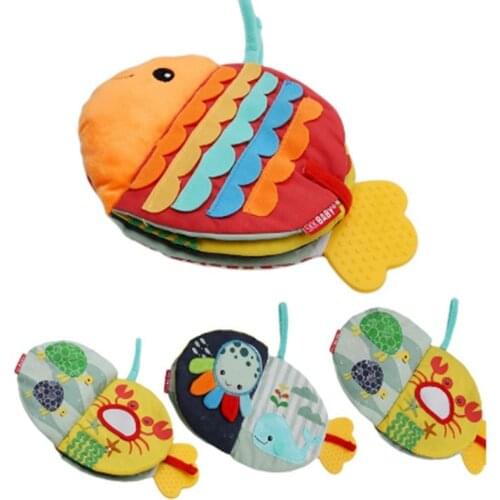 Montessori Baby Educational Mobiles Teether Toys Washable Enlightenment Cloth Book Toddler Cartoon Sea Animal Fish Doll Toy