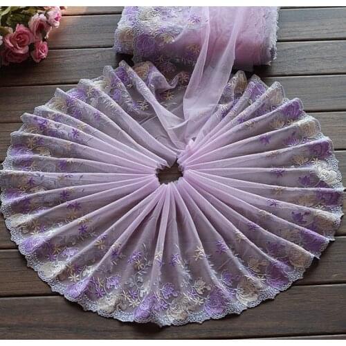 2 Yards Lace Trim Exquisite Purple Flowers Embroidered Tulle Lace 9 Inches Wide High Quality