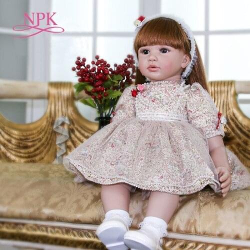 NPK 60CM baby girl doll Boneca Reborn toddler Soft Silicone cloth body Lifelike Bebe doll Reborn
