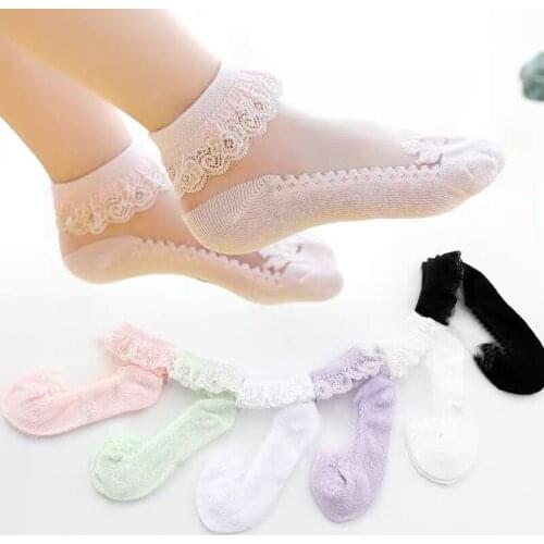 10pairs/lot Summer Baby Girls 0-1/1-2 Years Lace Ultra-Thin Mesh Crystal Socks Cotton Boat Socks Invisible Socks