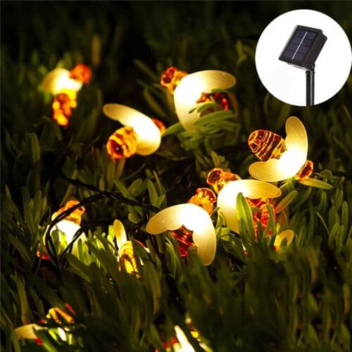 Solar Powered Cute Honey Bee Led String Fairy Light 20LED/30LED/100LED Outdoor Garden Fence Patio Lights Christmas Decorative