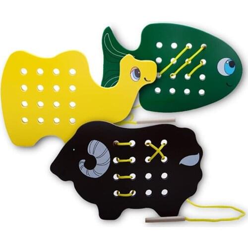 Montessori Educational Toys Fish/Camel/Sheep Threading Board Handmade Line Threading Toys Basic & Life Skills Learning