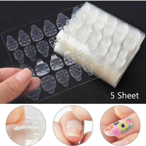 5 Sheet DIY Nail Tip Transparent Double Sided Self Adhesive Sticker Jelly Waterproof False Art Extension Glue Tool Drop Ship