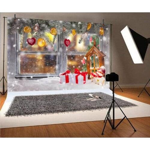 Newborn Photo Background Christmas Windows and Snowground Christmas Xmas Photobooth Kids Pictures Photo Backdrop Props