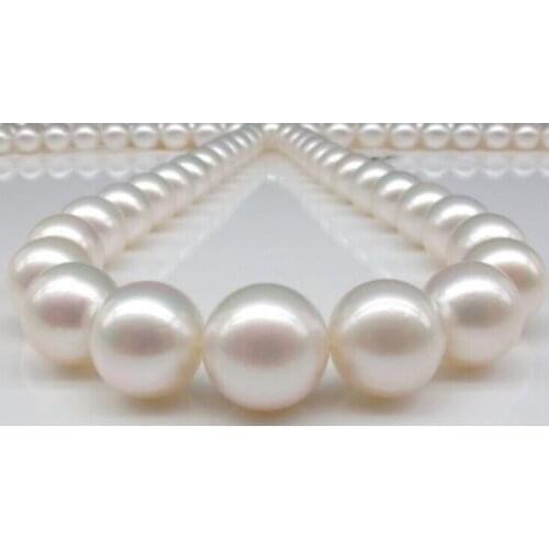 18"12-15MM GENUINE NATURAL freshwater WHITE ROUND PEARL NECKLACE 925silver