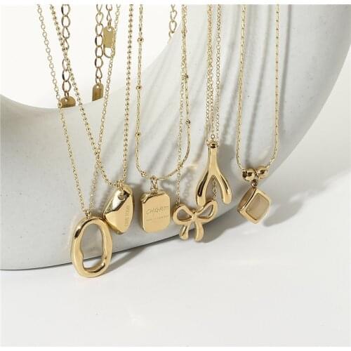 Hellolook Irregular Pendant Necklace 14K Gold Plated Stainless Steel Bow Oval Pendant Necklace Jewelry Women Choker Necklace