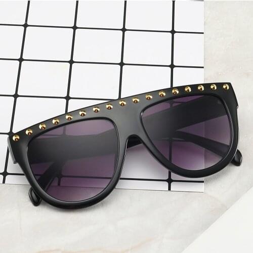 PAMASEN Big Frame Rivet Luxury Brand Sun Glasses For Female Sun Glasses Female Grandient Anti-glare Glasses UV400