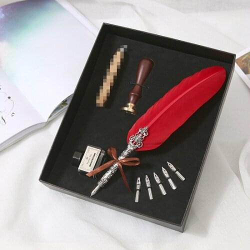 1 Set Feather Pen England Calligraphy Cartoon Retro Gift Genuine Product Set Wax Seal Ink Fountain Pen Ink Stationery