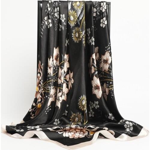 2021 Summer Print Satin Square Scarf For Women Neckerchief Female Silk Shawl Foulard Hijab Headband Wraps Hair Bands Bandana