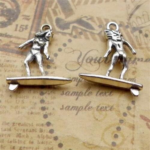 BULK 30 Zinc Alloy Metal Surfing Surf Charms Antiqu Silver Plated Nickle Free 21*18.7mm 1.8g