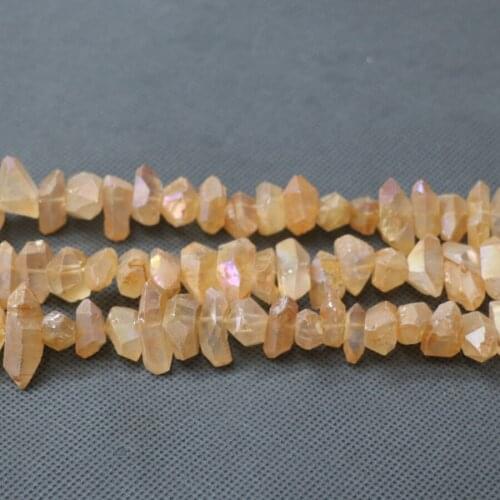 Approx 35pcs/strand Titanium Orange AB Raw Quartz Crystal Point Pendant, Rough Top Drilled Spike Gem Stone Beads Women Necklace