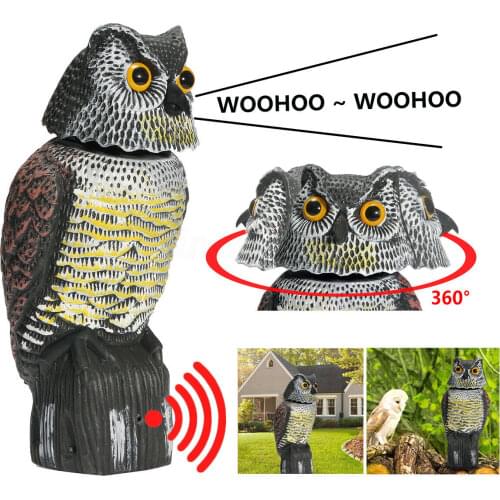 Realistic Fake Owl Scarer Rotating Head Sound Owl Prowler Decoy Protection Repellent Pest Control Garden Yard Scarecrow Decor