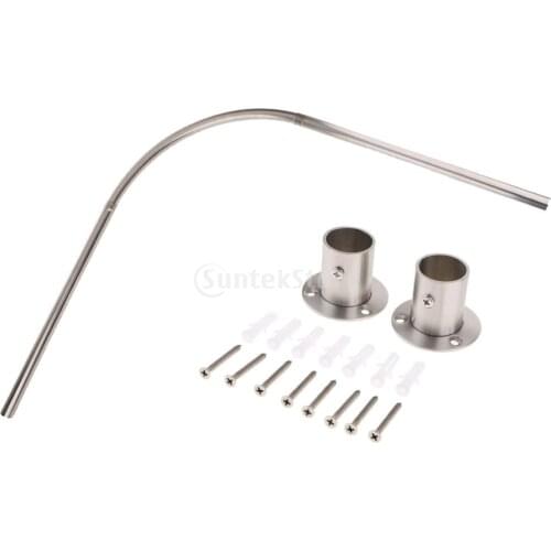 Shower Curtain Rail Rod - 140cm Adjustable Telescopic Curtain Rod Rail Bar Hardware Clips Track Slide Hanger