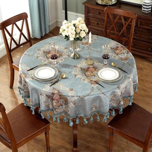 Luxury European-style Fabric Tablecloth With Tassel Embrodered Big Round Table Home Living Room Coffee Table Cover Decoration