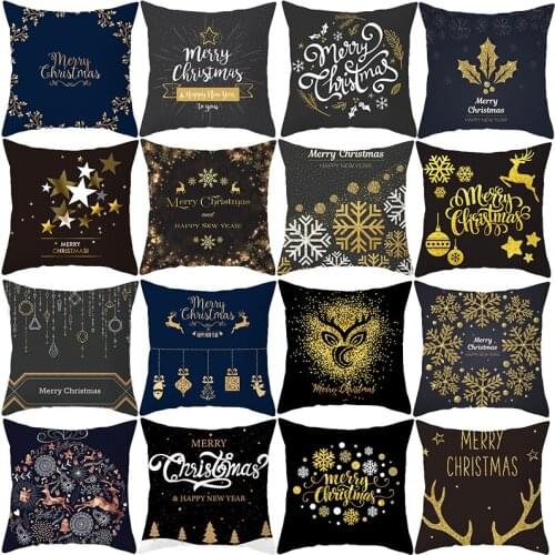 Merry Christmas Decorations For Home Black Gold Deer Tree Cushion Cover Christmas Ornament Decor Table 2020 Xmas Gift New Year