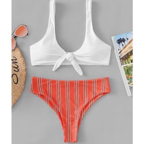Sexy Bikini 2021 Stripe Swimsuit Female Swimwear Women Mini Thong Bikini Set Summer Swimming Beachwear For Bathing Suit #G3
