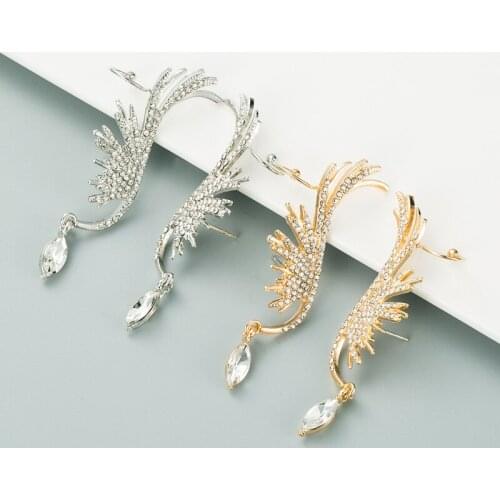 Trendy Angel Wings Full Crystals CZ Ear Clip Cuff Wrap Earrings No Piercing-Clip On Cartilage Earrings for Women Girls Earrings