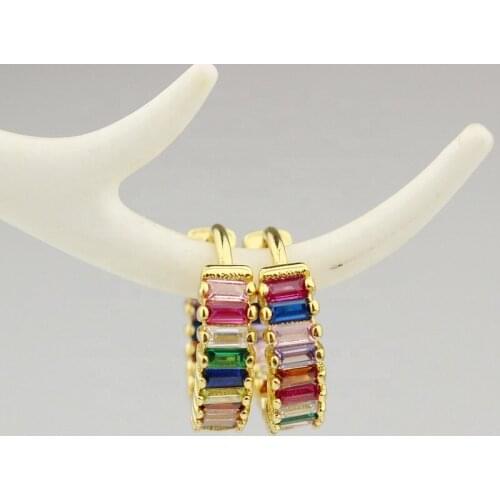 5pair/lot New fashion rainbow cz earrings, exquisite colorful zircon micro-shop charm, cz charm earrings jewelry wholesale