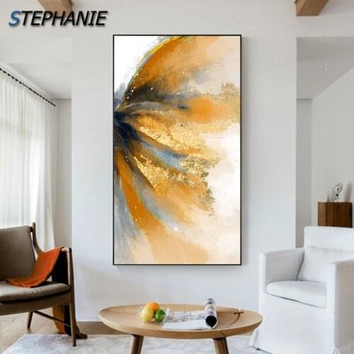 Abstract Flowers Canvas Art Painting Abstract Golden Yellow Posters Prints Scandinavian Wall Pictures for Living Room Decoration