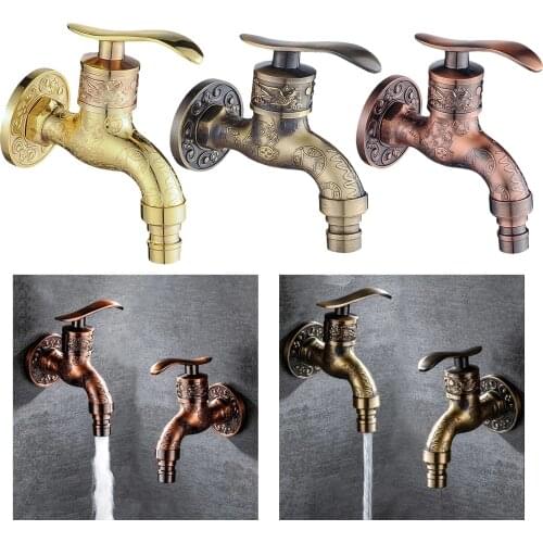 Retro Kitchen faucet Wall Mount ZincAlloy Antique Bibcock Garden Washing Machine Faucet Hose Single Cold Tap For Bathroom faucet