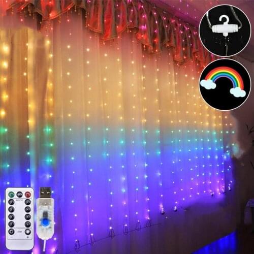 1.5X2M Rainbow Curtain Lights LED String Garland Fairy Icicle Decorative Lights for Christmas Party Bedroom Wall Wedding Decor