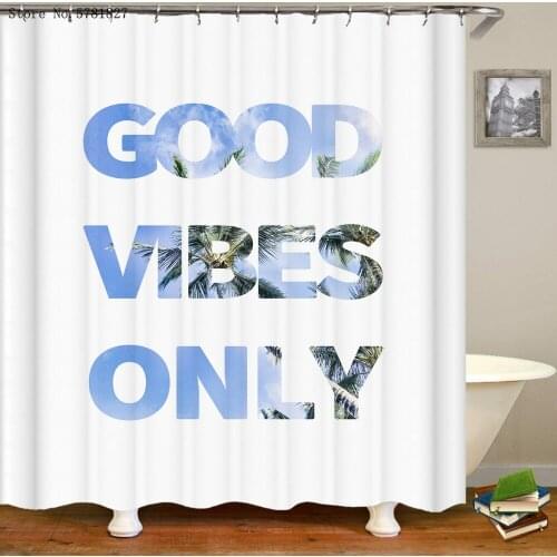 Text Shower Curtain Toilet Cover Beach Bath Curtain Ocean Leaves Shower Curtains Colorful Washable Bathroom Curtain Decor