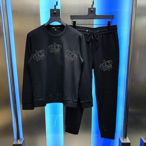 Warm Fashion Winter Mens Luxury Sets Young Pullover Oversized Loose Brand Diamond Crown Slim Tracksuit