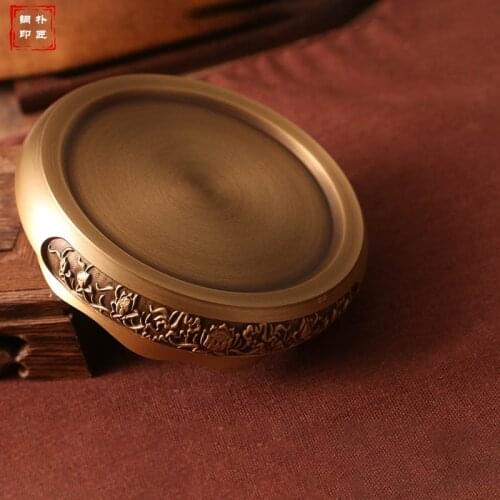 Embossed lotus pure copper incense burner round base domestic sandalwood stove ornaments antique copper bottom bracket