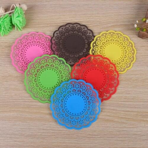 Home Supplies Solid Color Hollow Out Aesthetic Vintage Lace Insulation Antiskid Cup Coasterl Table Bowl Mat Pad 6pcs/lot