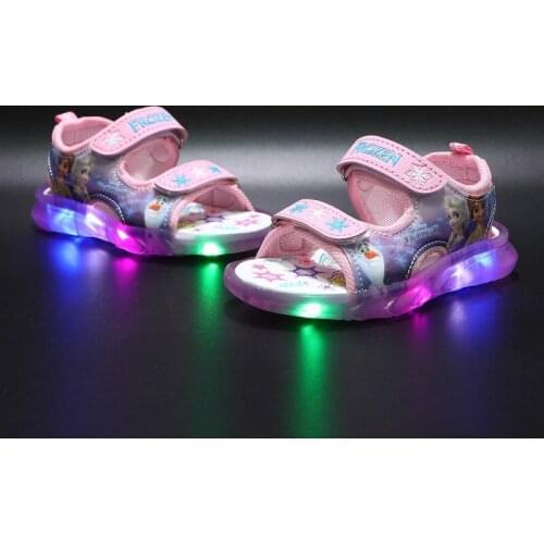 Disney Girls Shoes Frozen Princess Beautiful Kids Sneakers Spiderman Hook&Loop Soft Minnie Mouse LED Lighted Casual Sandals