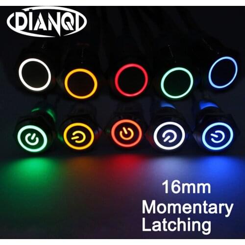 16mm Waterproof Metal Push Button Switch LED light 3V 5V 6V 12V 24V 110V 220V RED BLUE GREEN YELLOW Self-locking