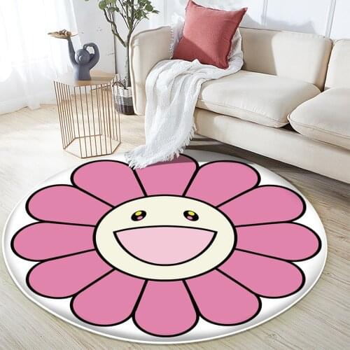 High Quality Sunflower Mat Round Rug Non-Slip Flannel Carpet Bath Mat Soft Fluffy Living Room Bedroom Decorative Carpet alfombra