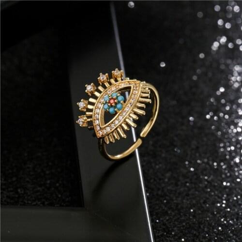 Rhinestone Evil eye rings for women blue turkey eye gold open adjustable rings ethnic jewelry boho summer jewelry 2021