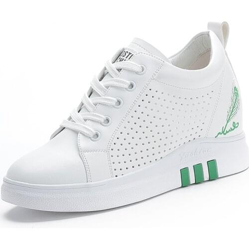 Inner Heightened White Shoes Female 2020 New Korean Board Leather Wedge Heel Womens Shoes Casual Sports Shoes