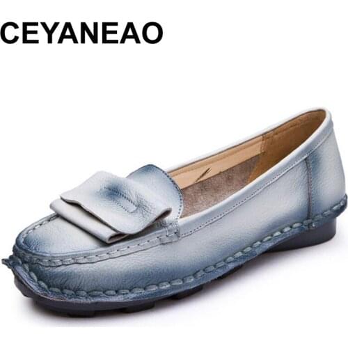 CEYANEAO fashion spring autumn casual shoes women moccasins genuine soft leather women flat shoes handmade flat shoes