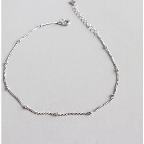 YPAY Simple Beaded Link Chain Anklet For Women Genuine 925 Sterling Silver Ankle Bracelet Adjustable Length Fine Jewelry YMA017