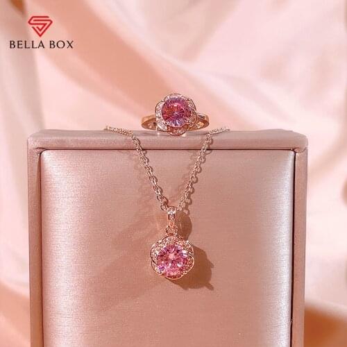 Bella Box Classic Sterling Silver 925 Jewelry Sets For Women Ring Pendant Necklace Flower Shape Fine Jewelry Wedding Party Gift