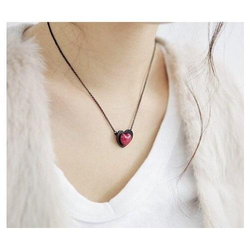 New Red 3D Double Love Heart shape charm pendant Necklace stereoscopic Geometric Heartbeat for Women Love Gift Necklace Jewelry
