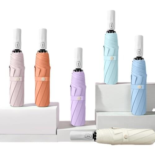 Color Coating Sun Automatic Umbrella Rain Women Three-folding Umbrella Windproof Pure Color Umbrella Female Waterproof parasol