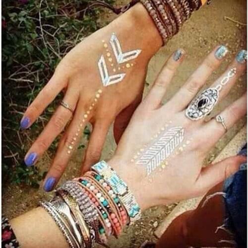 1 Sheet Temporary Tattoo Stickers Gold Silver Feather Flowers Body Art Tattoos Sticker Waterproof for Temporary Tattoos