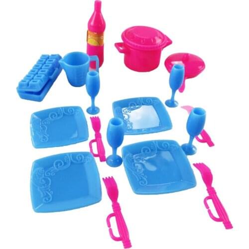 18 Pcs Mini Simulation Tableware Kitchen Pots and Pans Dishes Glasses Cutlery Doll Play House Toy For Doll Accessories