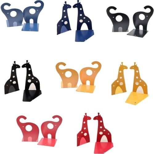 2 Pack Cartoon Elephant Bookends Nonskid Heavy Duty Iron Bookend Cute Giraffe-like Bookshelf Decoration Ornemants Home