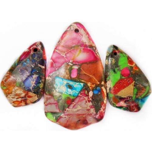 3Pcs/set 50x28x7mm/33x20x6mm Wholesale Colorful Sea Sediment Jasper & Pyrite Shield Pendant Bead DIY Jewelry Accessories S933