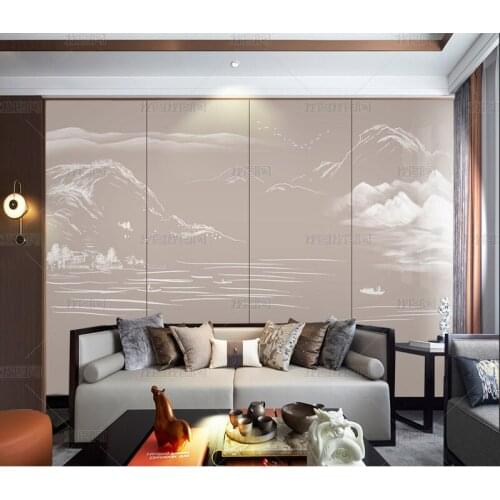 3D new Chinese modern simple ink landscape birch wallpaper living room TV landscape painting background wall decoration painting