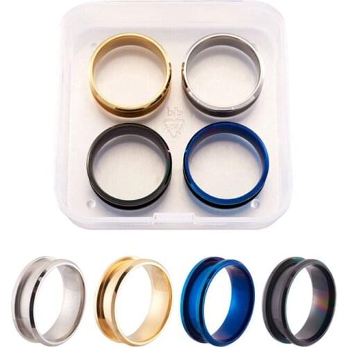 4pcs Size 10 Stainless Steel Grooved Finger Ring Settings Ring Core Blank for Inlay Ring Jewelry Making DIY Ring