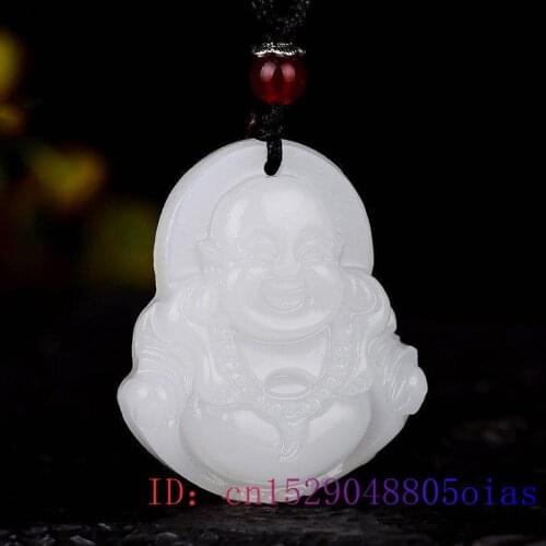 White Jade Maitreya Pendant Gifts Women Fashion Men Buddha Amulet Chinese Natural Charm Jewelry Necklace Jadeite Carved