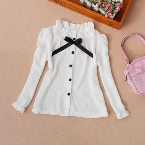 2019 Autumn Girl Blouses Children Clothing Baby Girl Clothes School Girl Chiffon Blouse Long Sleeve White Blouse Kids Age 2-16Y
