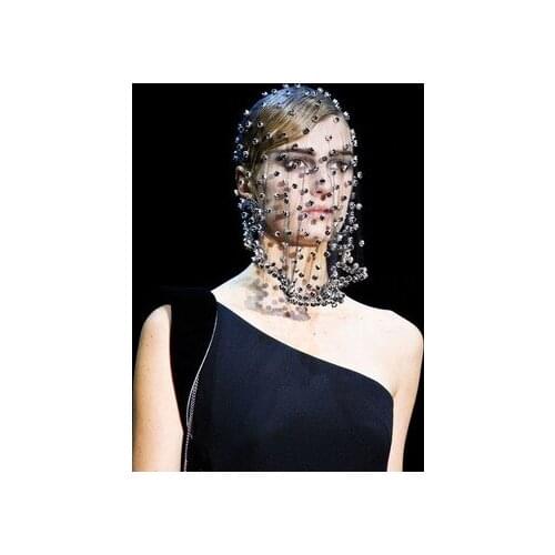 Black Face Veil for Bridal Crystal Beaded Headwear Elegant Net Mask Fashion Hair Accessories Veils For Wedding Party