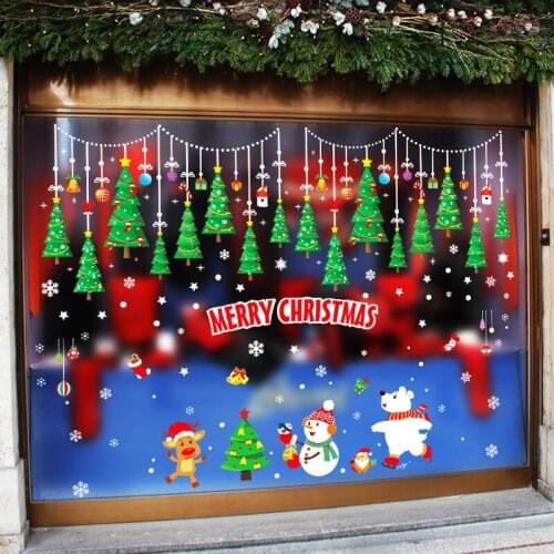 DIY Christmas Tree snowman Santa Stickers Shop Window Glass Decor Merry Christmas Decorations For Home Festival Decals